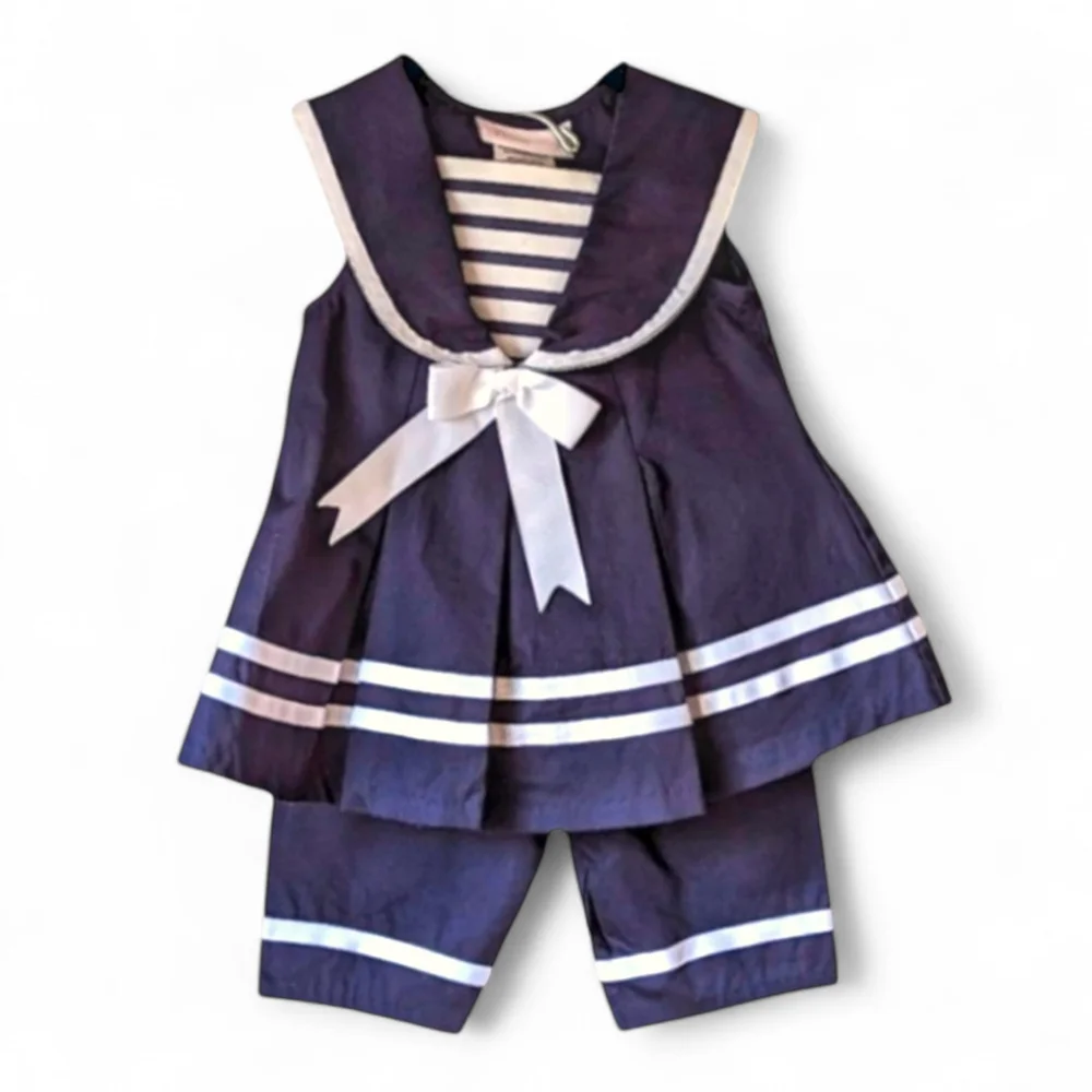 Bonnie Baby Sailor Two Piece Outfit Set sz 12 Mos Navy Blue & white